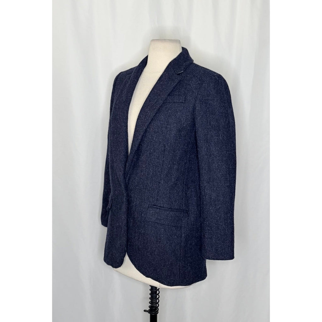 J. CREW Wool Alfie Blazer Navy Blue Herringbone Preppy Academia 4P 4 Petite