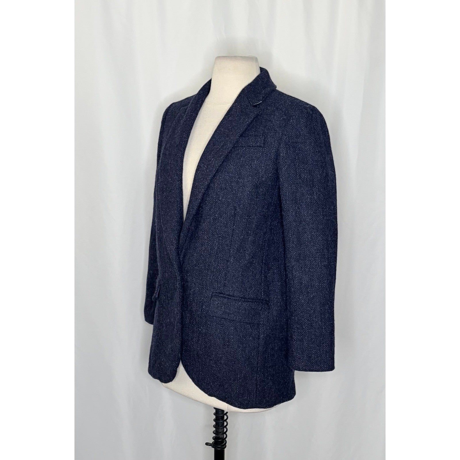J. CREW Wool Alfie Blazer Navy Blue Herringbone Preppy Academia 4P 4 Petite