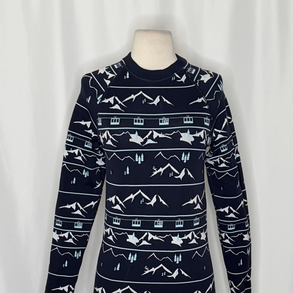 SWEATY BETTY Ski Lift Base Layer Jacquard Navy Blue Sporty Top Shirt Large
