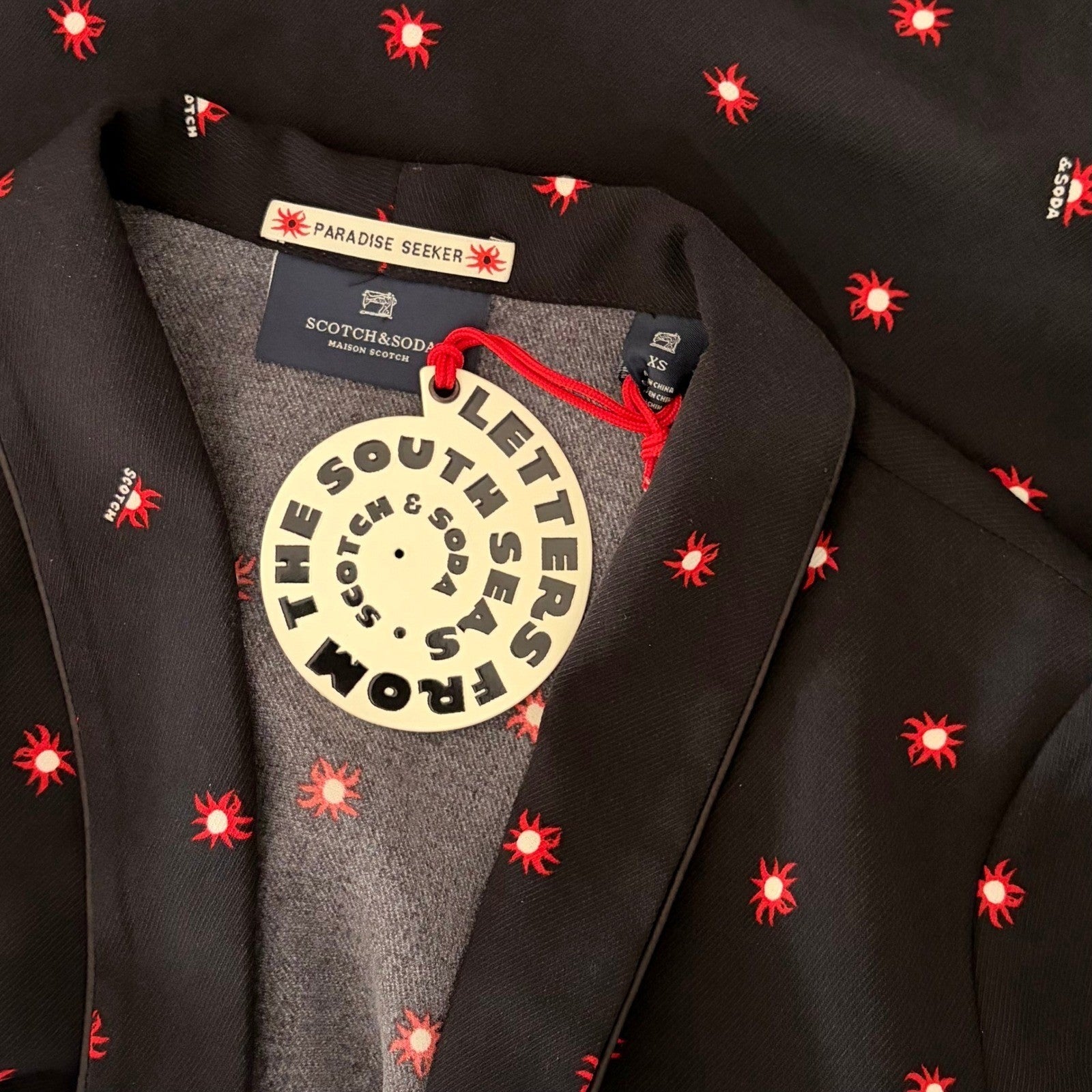 NWT!! SCOTCH & SODA Allover Sun Print Blazer Black Single Button Pockets X-Small