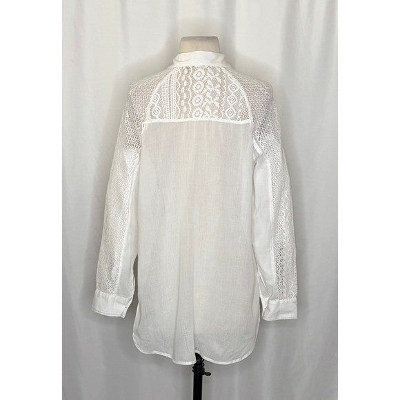 Anthropologie HOLDING HORSES White Lace Sleeve Buttondown Shirt Top Lacey Small