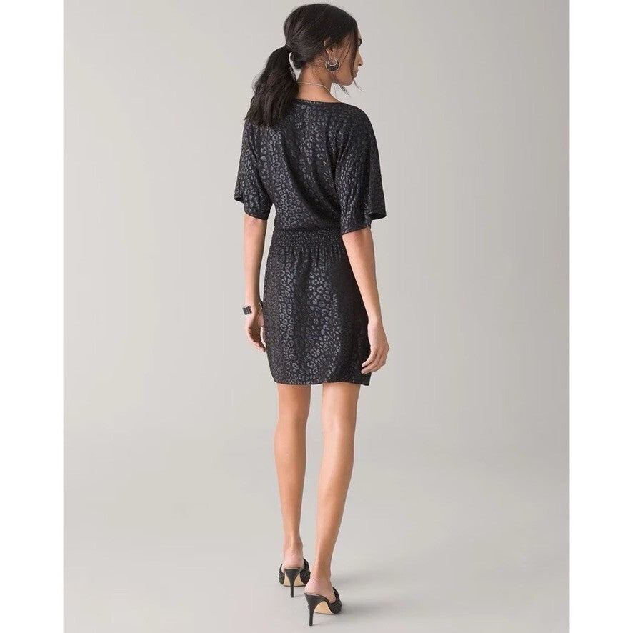 NWT!! WHBM Kimono Sleeve Smocked Waist Dress Leopard Foil Mini Animal X-Small