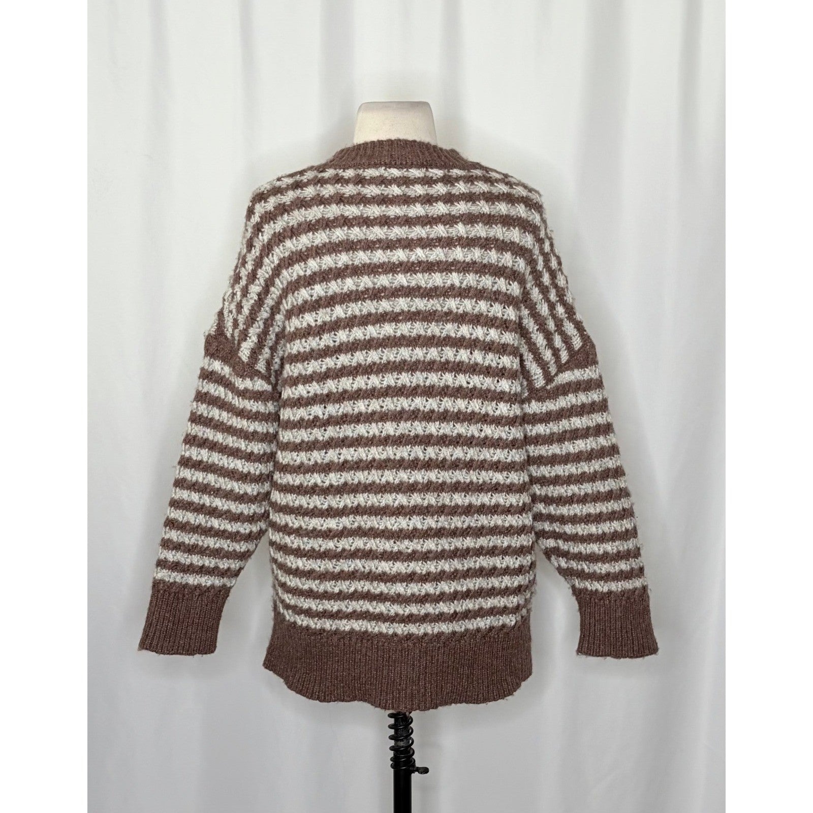 ZARA Wool Chunky Knit Oversized Sweater Brown Grey Stripes Pullover Knit Small