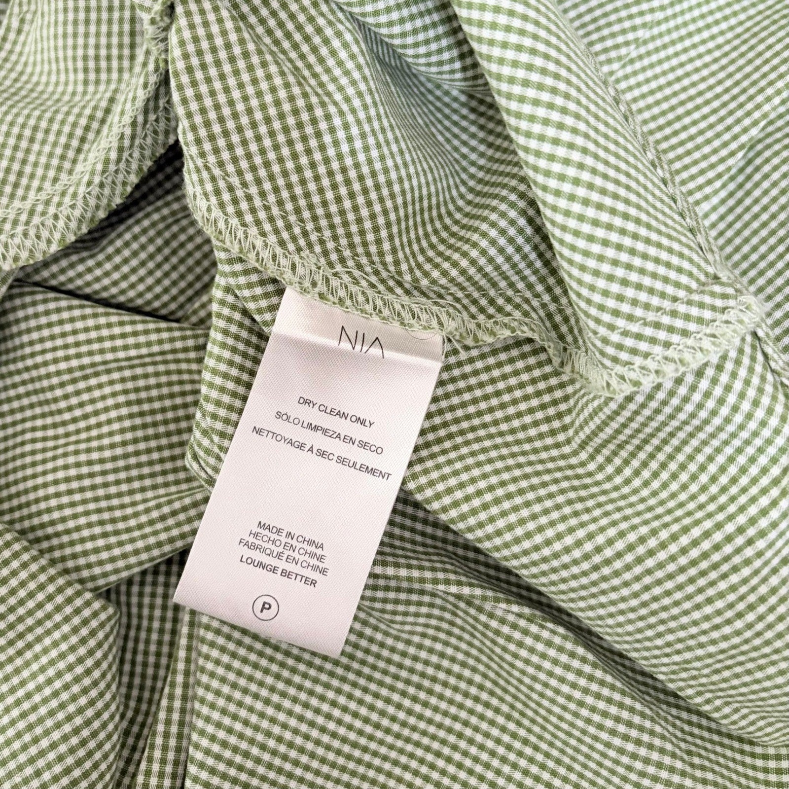 NIA Silvana Green White Gingham Babydoll Dress Tiered Mini Summer Puff Medium