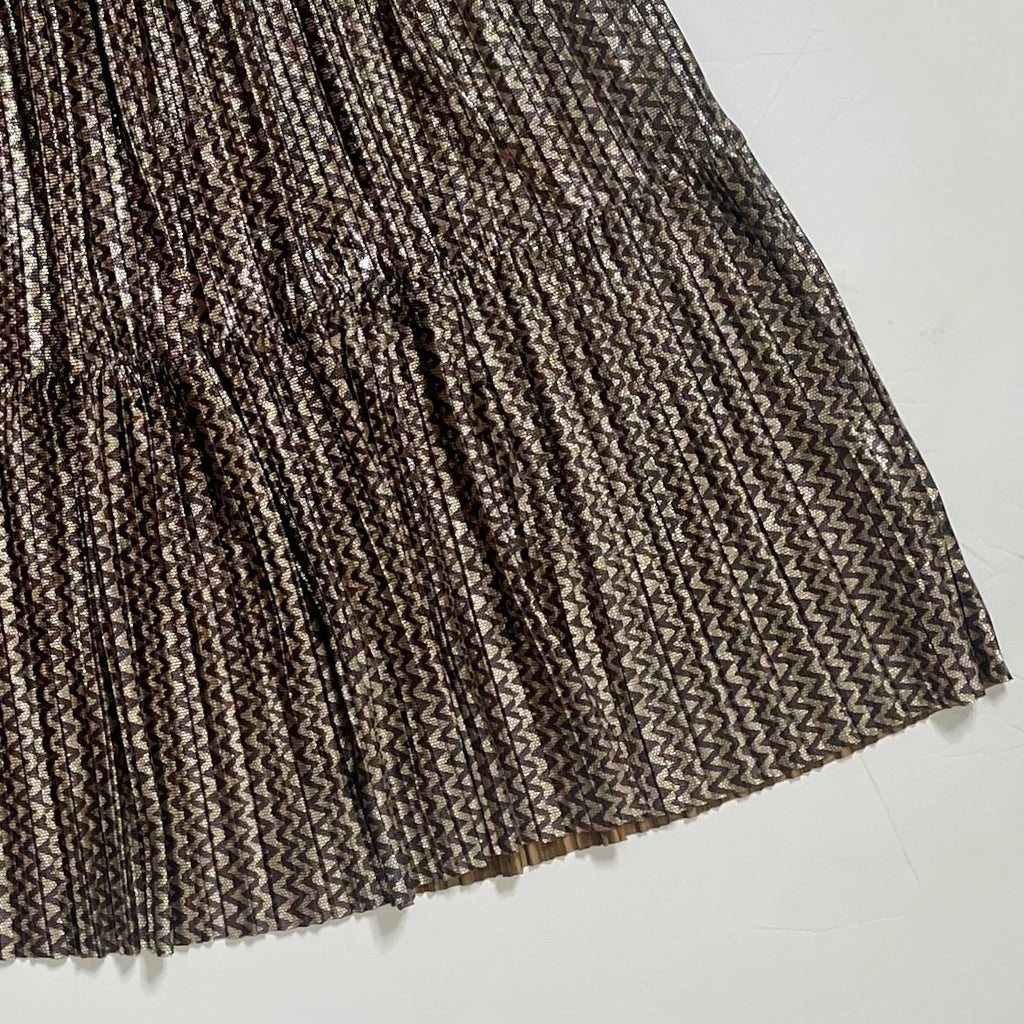 BA&SH Pleated Jupe Poly Midi Skirt Chevron Stripe Foil Metallic Tiered Size 6