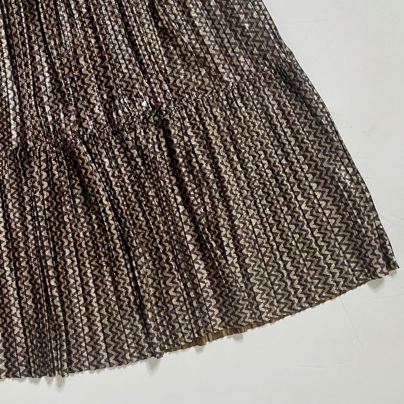 BA&SH Pleated Jupe Poly Midi Skirt Chevron Stripe Foil Metallic Tiered Size 6