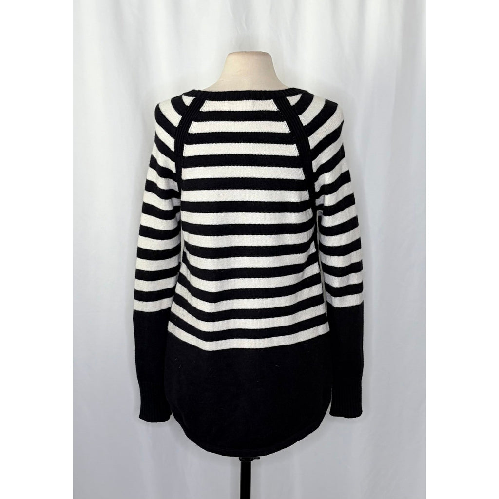ANTHROPOLOGIE Rebekah Sweater Black White Stripe Tunic Pullover Knitwear Medium