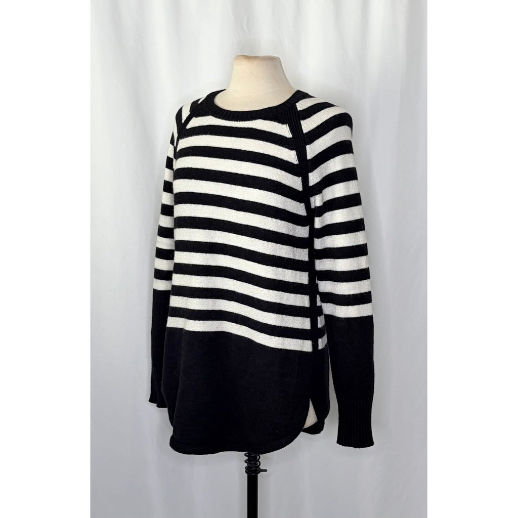 ANTHROPOLOGIE Rebekah Sweater Black White Stripe Tunic Pullover Knitwear Medium