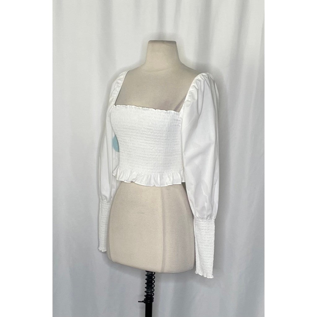 NWT!! HILL HOUSE The Grace Nap Top Smocked Solid White Cropped Ruffled Small