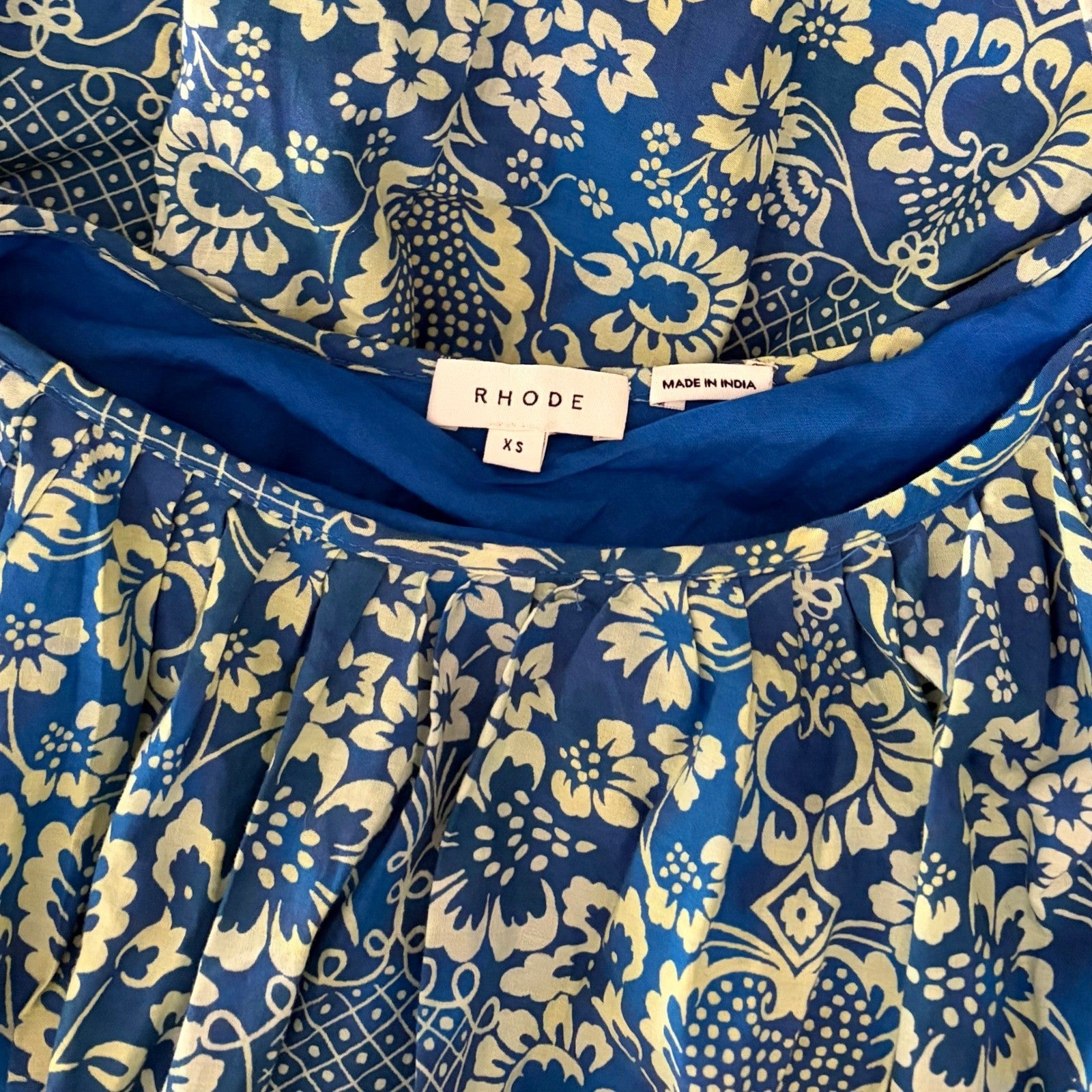 RHODE Lea Belted Floral Printed Cotton-Poplin Midi Dress Blue Vacation X-Small