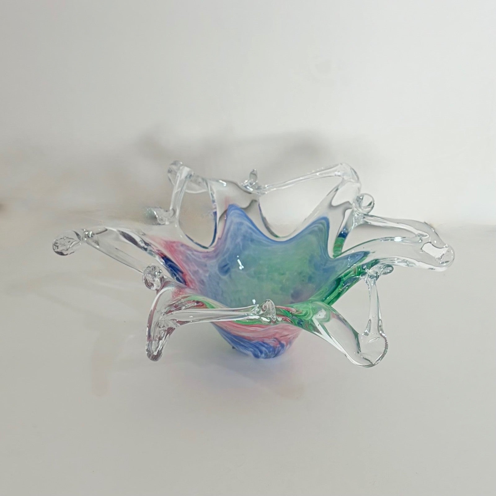 Vintage MCM Free Form Pulled Art Glass Pastel Color Bowl Mid Century Modern