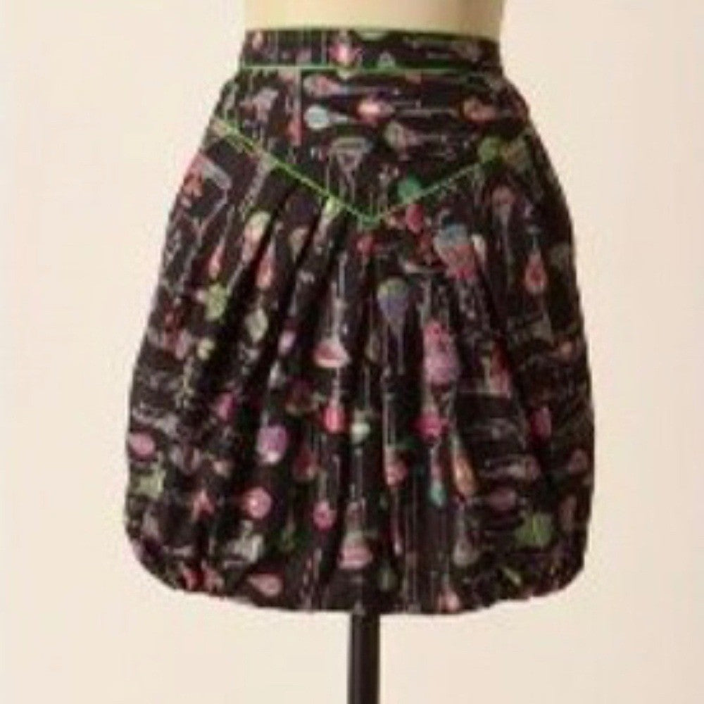 Anthropologie ANNA SUI Montgolfier Silk Skirt Hot Air Balloon Print Size 6