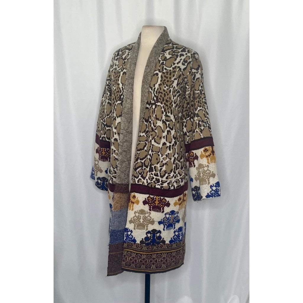 MAX SPORT Twin Print Duster Cardigan Sweater Leopard Print Maxsport Large