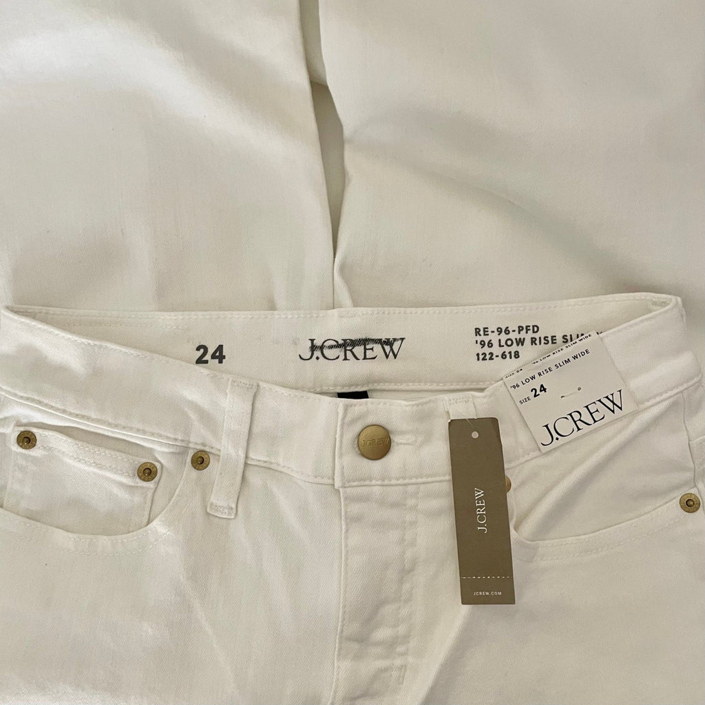 NWT!! J. CREW Lower Rise Full Length Slim Wide Jeans Solid White Retro Size 24