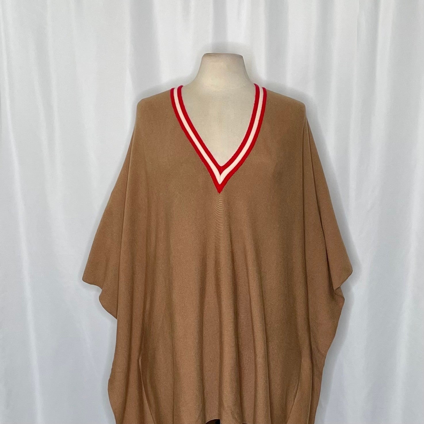 MERSEA Anywhere V Neck Poncho Birch Brown Red Stripe Mer Sea One Size OS
