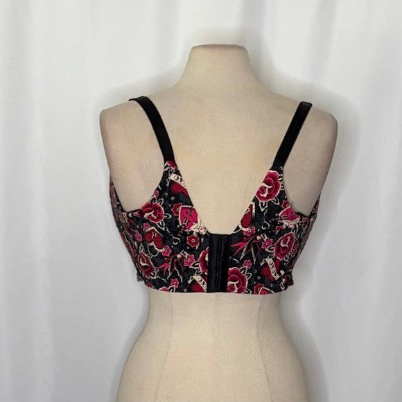 TORRID Curve Dream Tattoo Valentine Floral Hearts Black Wire-Free Bra Size 40H