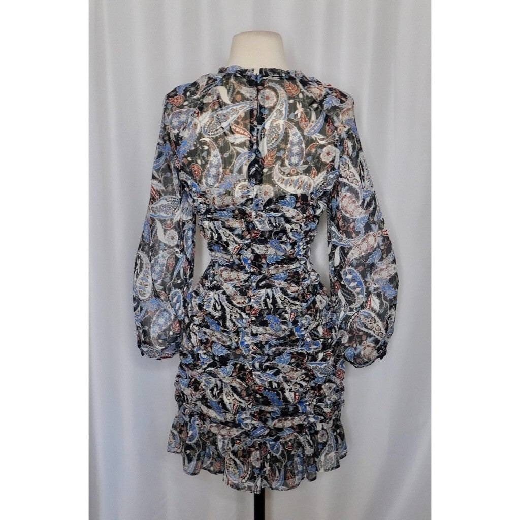 ZARA Paisley Floral Ruched Dress Ruffled Mini Metallic Party Cocktails Small