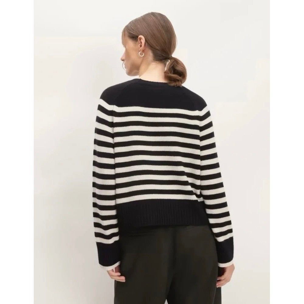 EVERLANE The Boxy Crew in Cashmere Black White Striped Pullover Sweater Small