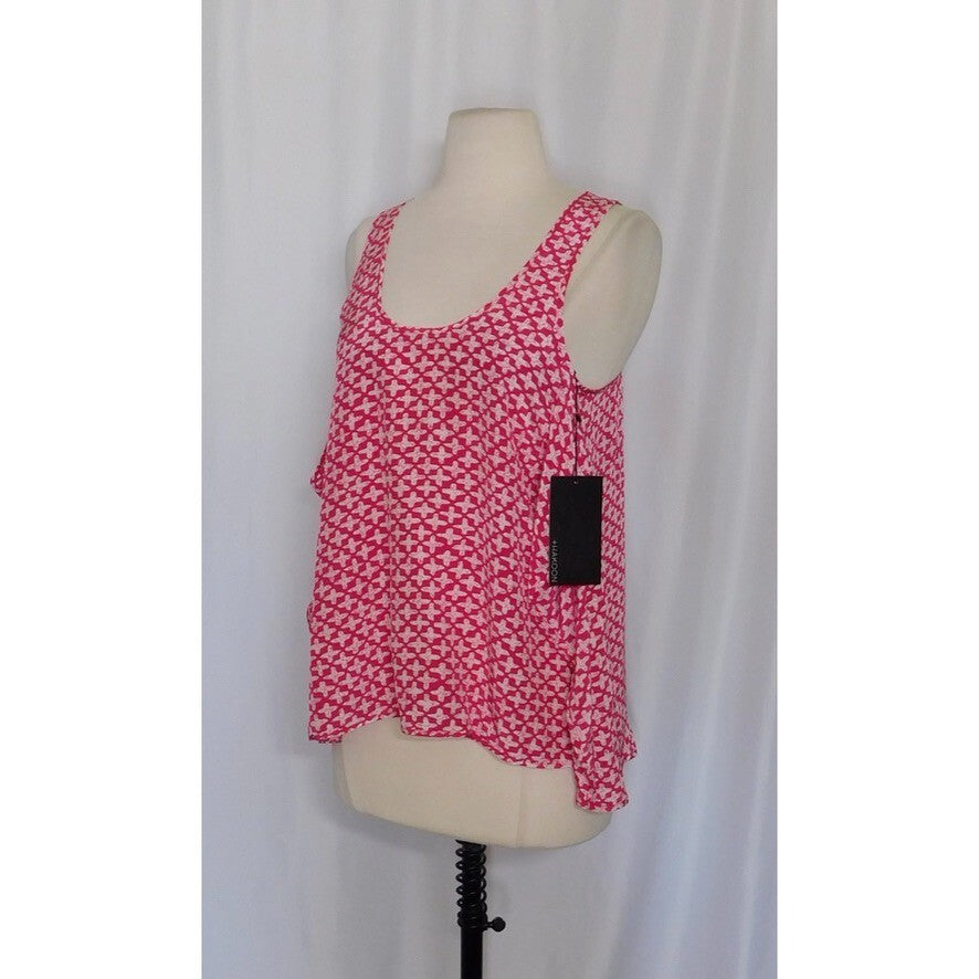 NWT!! THAKOON Addition Silk Printed Tank Top Geranium Pink White Size 2