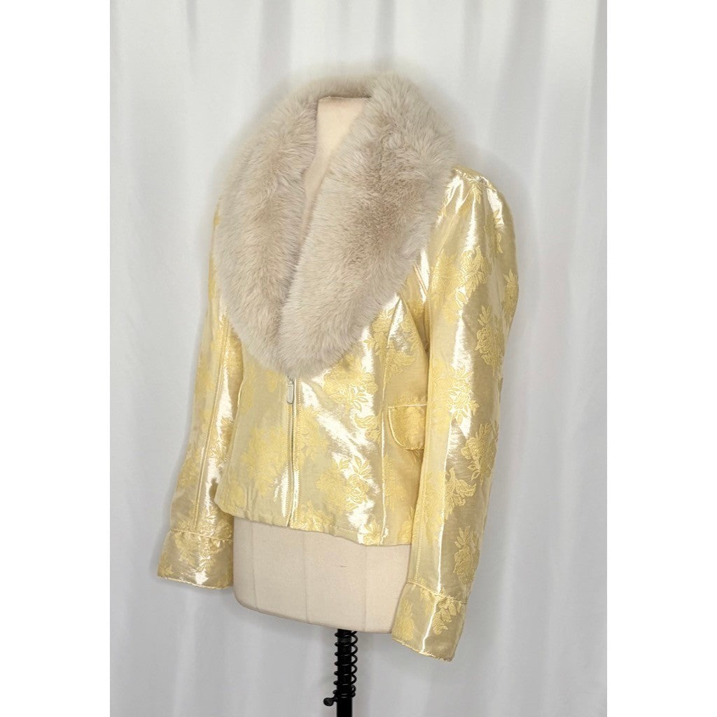 NWT!! FREE PEOPLE French Exit Laluna Jacket Jacquard Faux Fur Collar Large