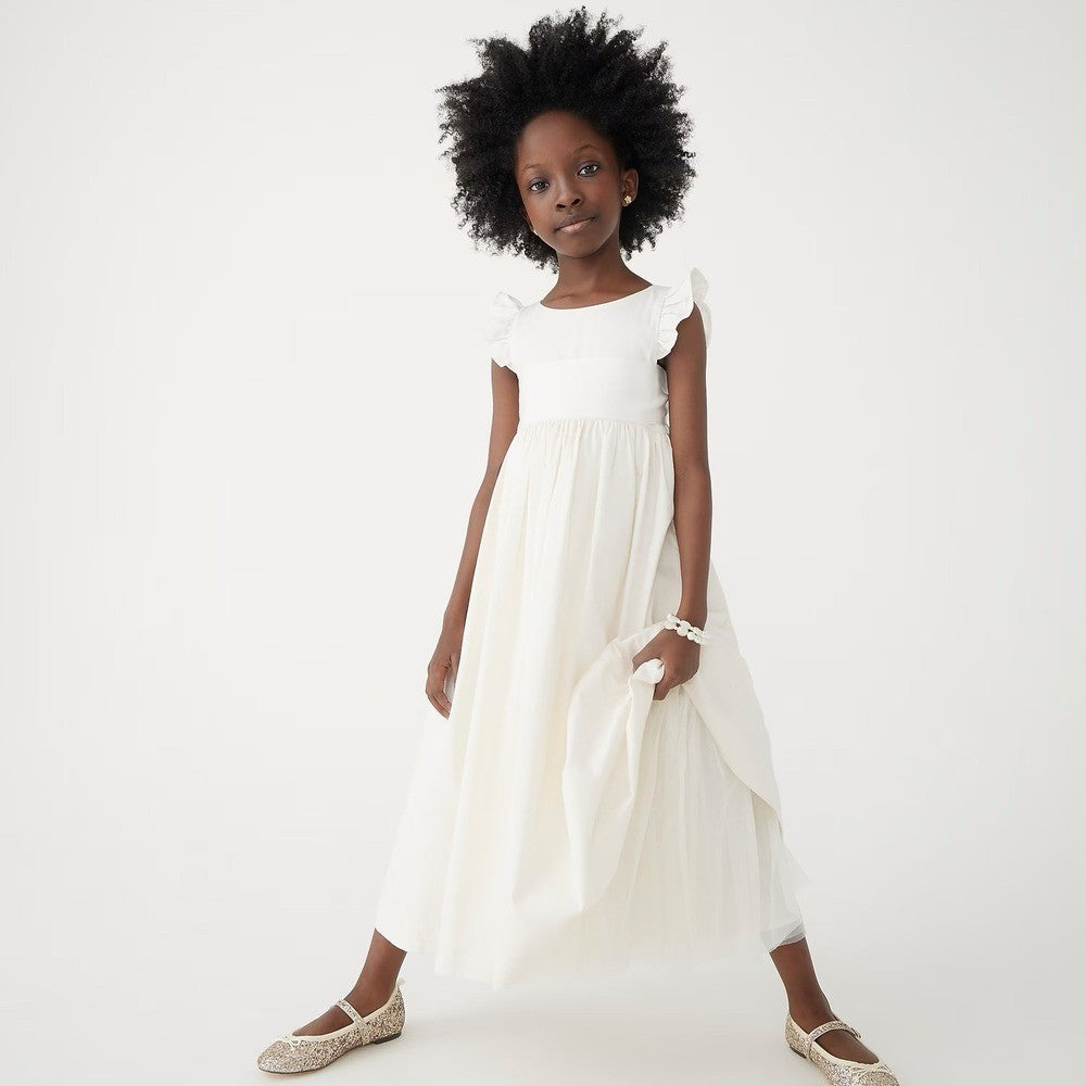NWT! Girl's J. CREW Crewcuts Flutter Sleeve Dress Ivory Midi Maxi Ruffle Size 14