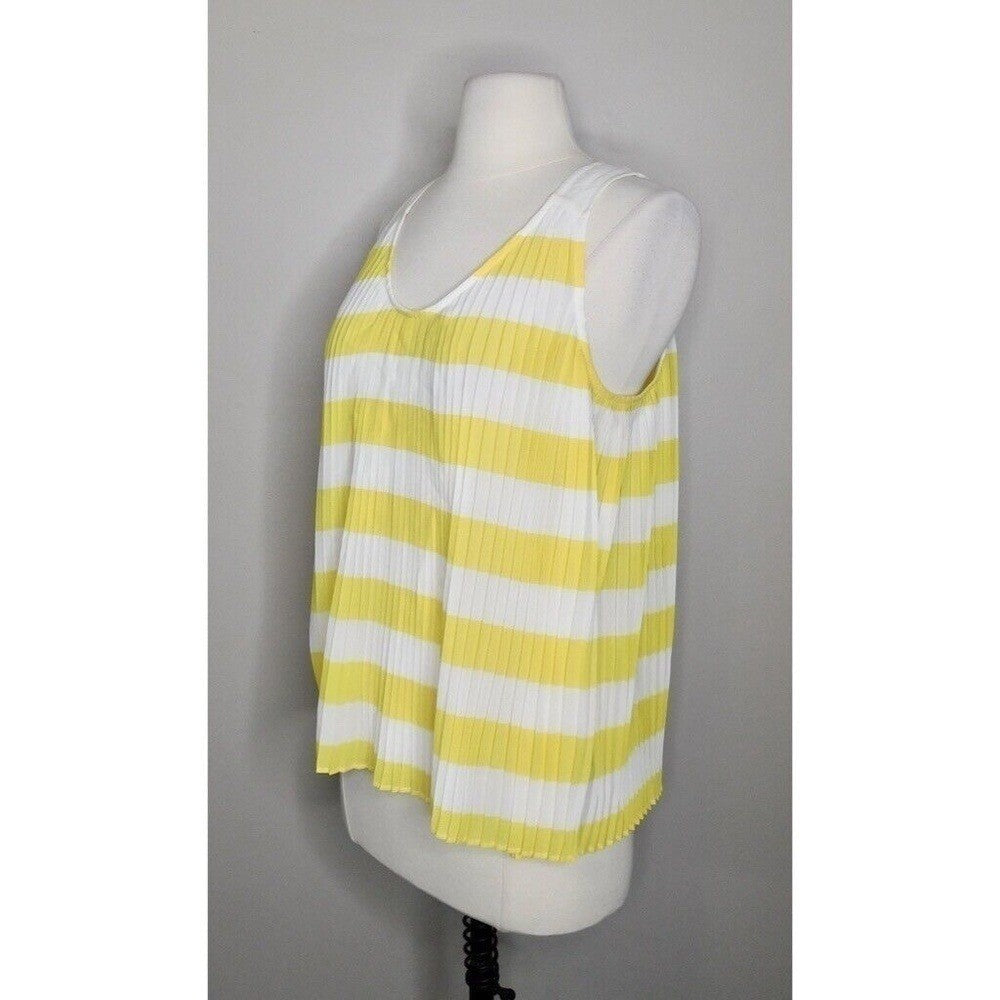 Anthropologie MAEVE Citron Stripe Pleated Tank Top Blouse Swingy Yellow Size 8