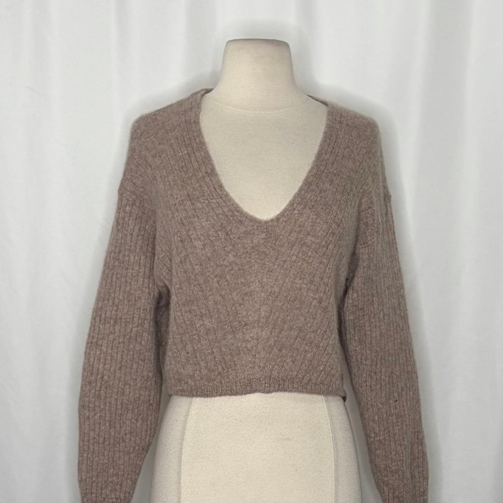 FREE PEOPLE Elias Cashmere Sweater Cropped Pullover Taupe Knitwear X-Small