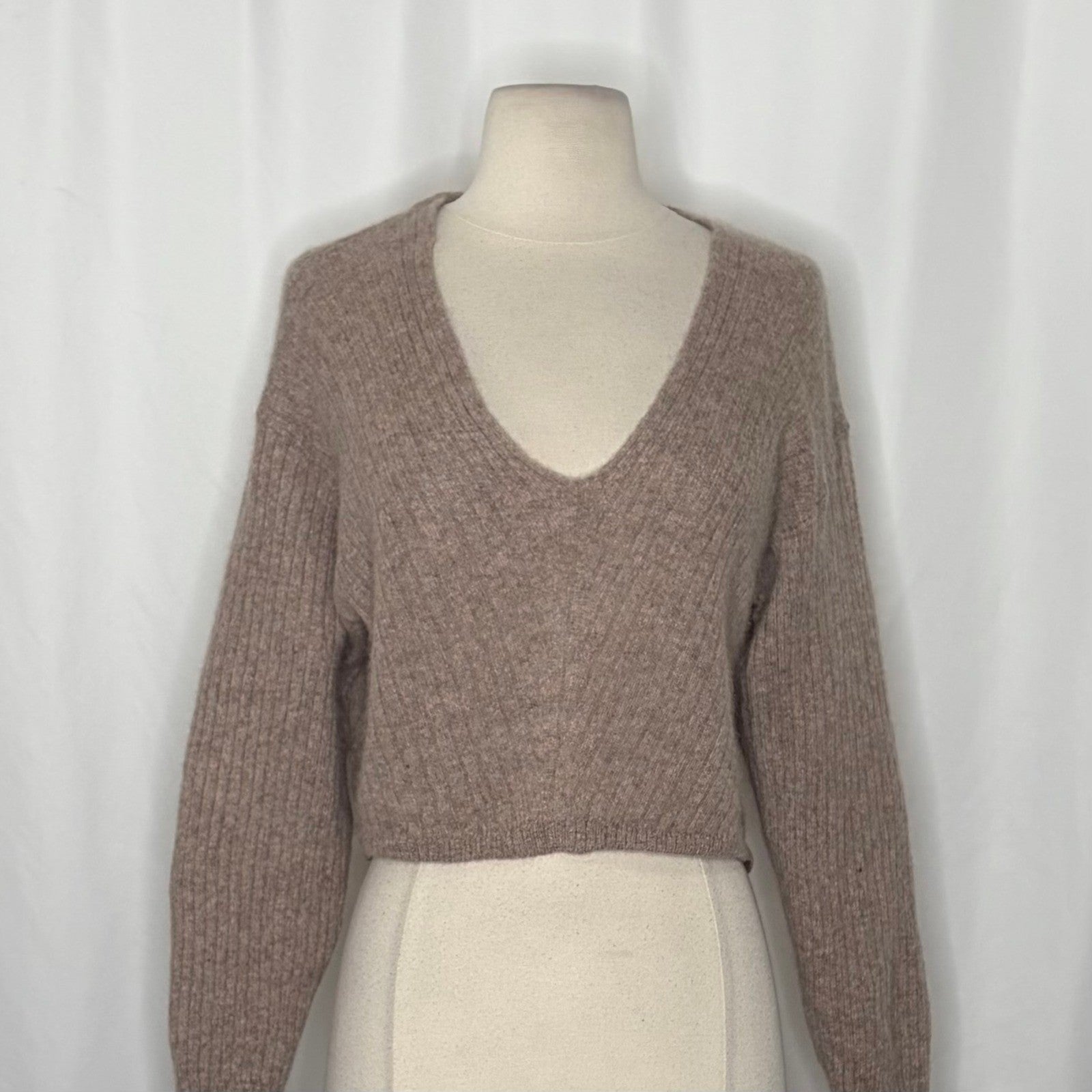 FREE PEOPLE Elias Cashmere Sweater Cropped Pullover Taupe Knitwear X-Small