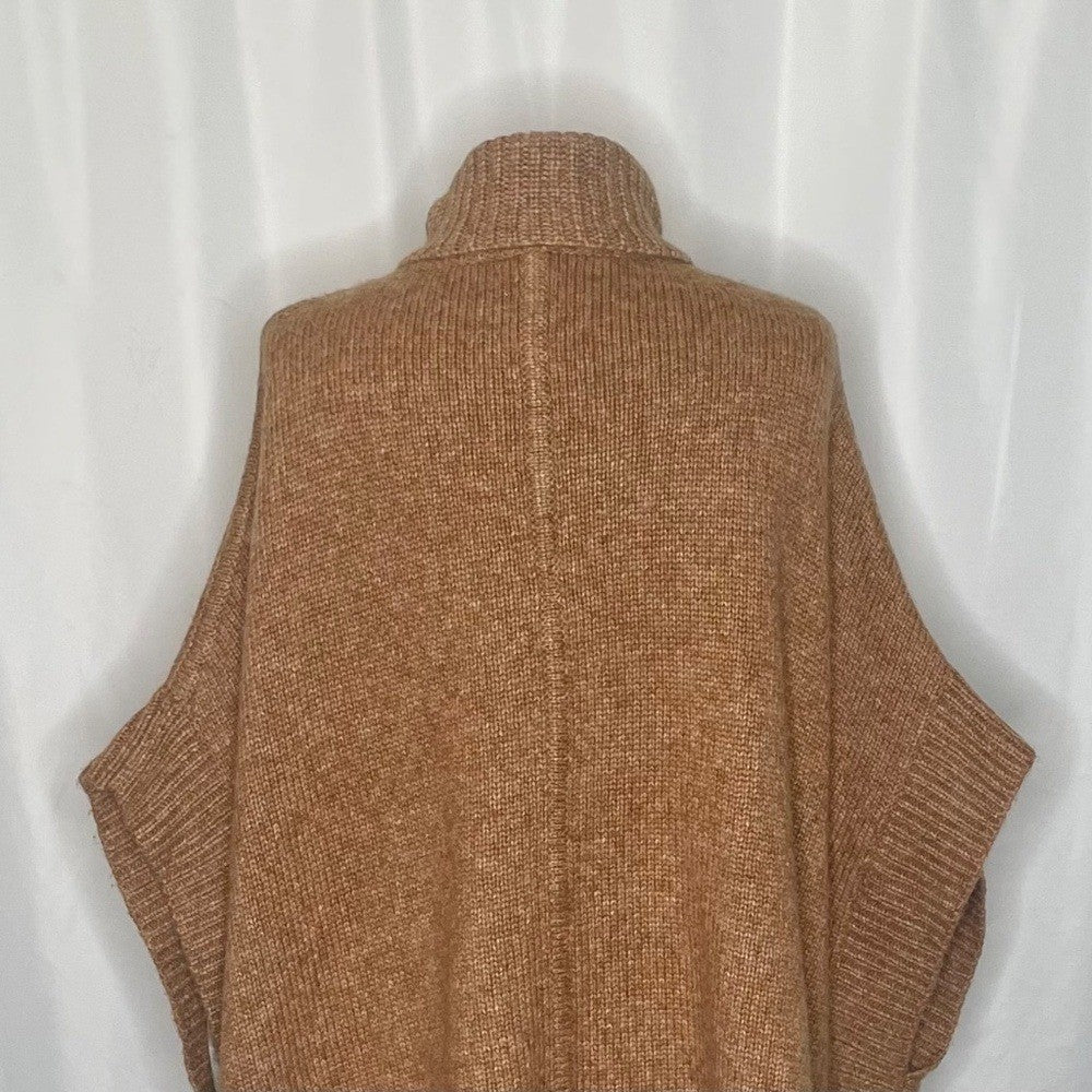 J. CREW Relaxed Turtleneck Poncho Sweater Merino Wool Alpaca Pocket Small Medium