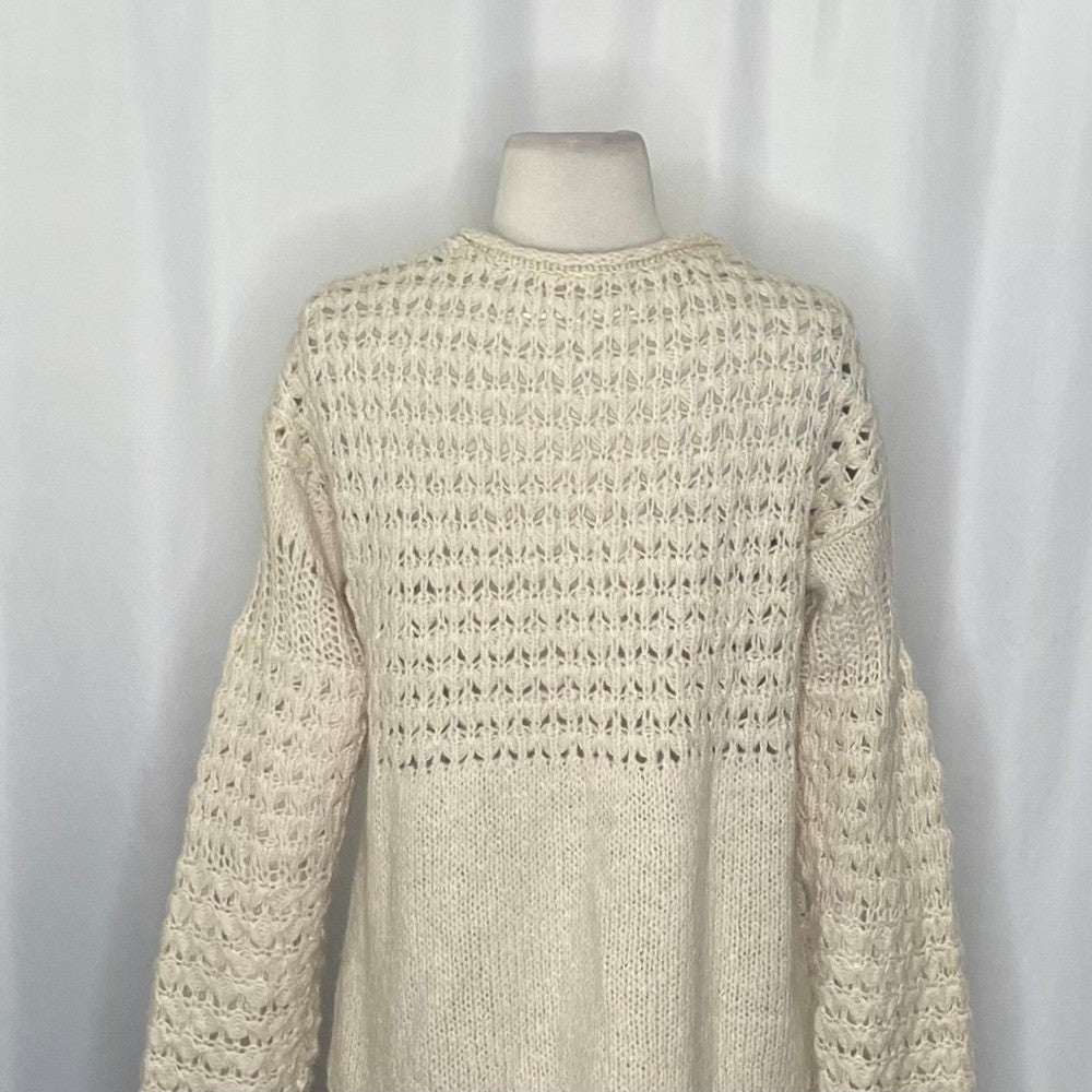 FREE PEOPLE Crashing Waves Scoop Neck Sweater Solid Cream Pullover Knit Small