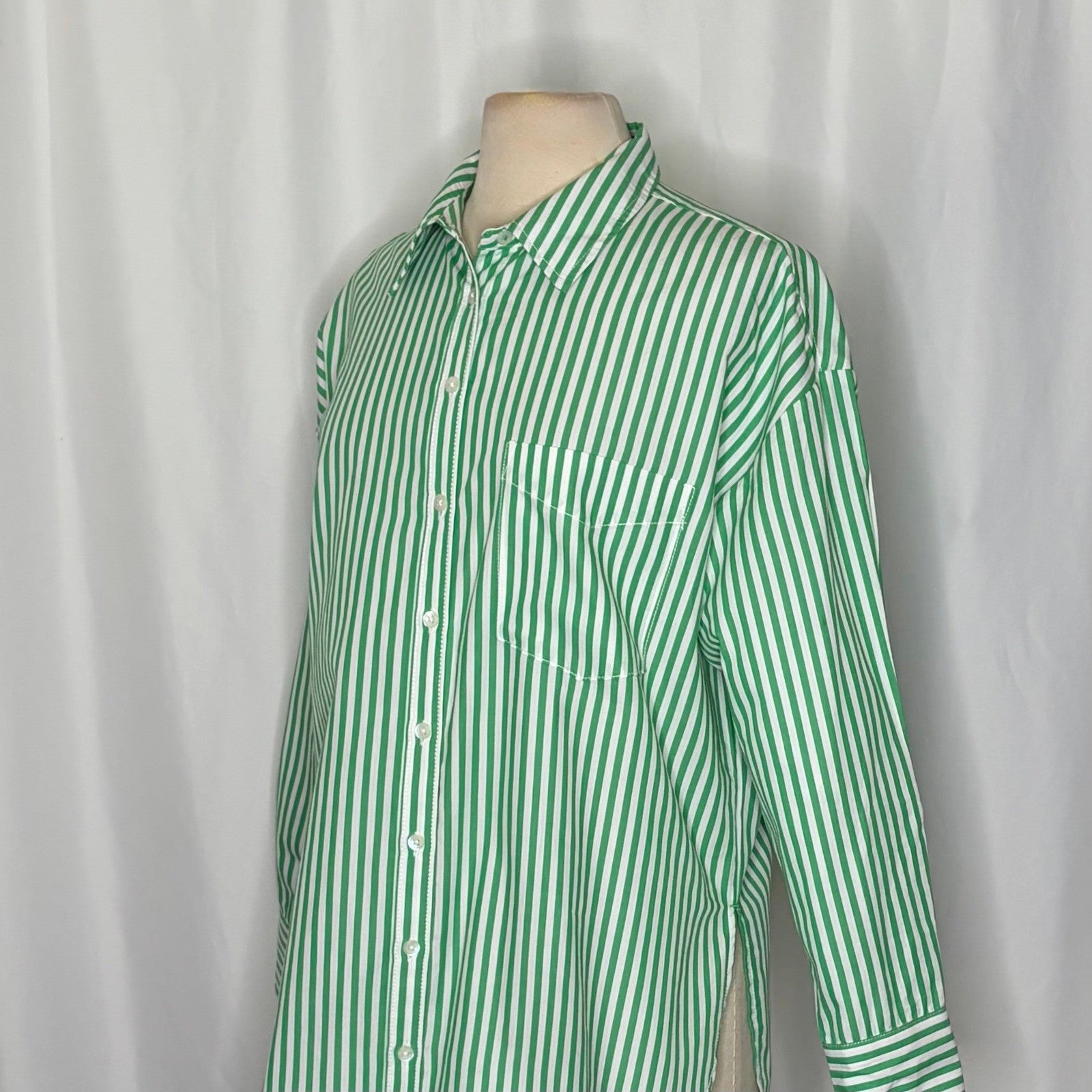 Anthropologie MAEVE The Bennet Green Stripe Buttondown Shirt Top Medium