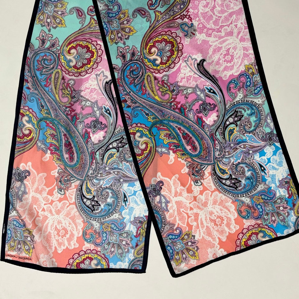 Vintage ADRIENNE LANDAU Silky Paisley Rectangular Scarf Colorful Accessory