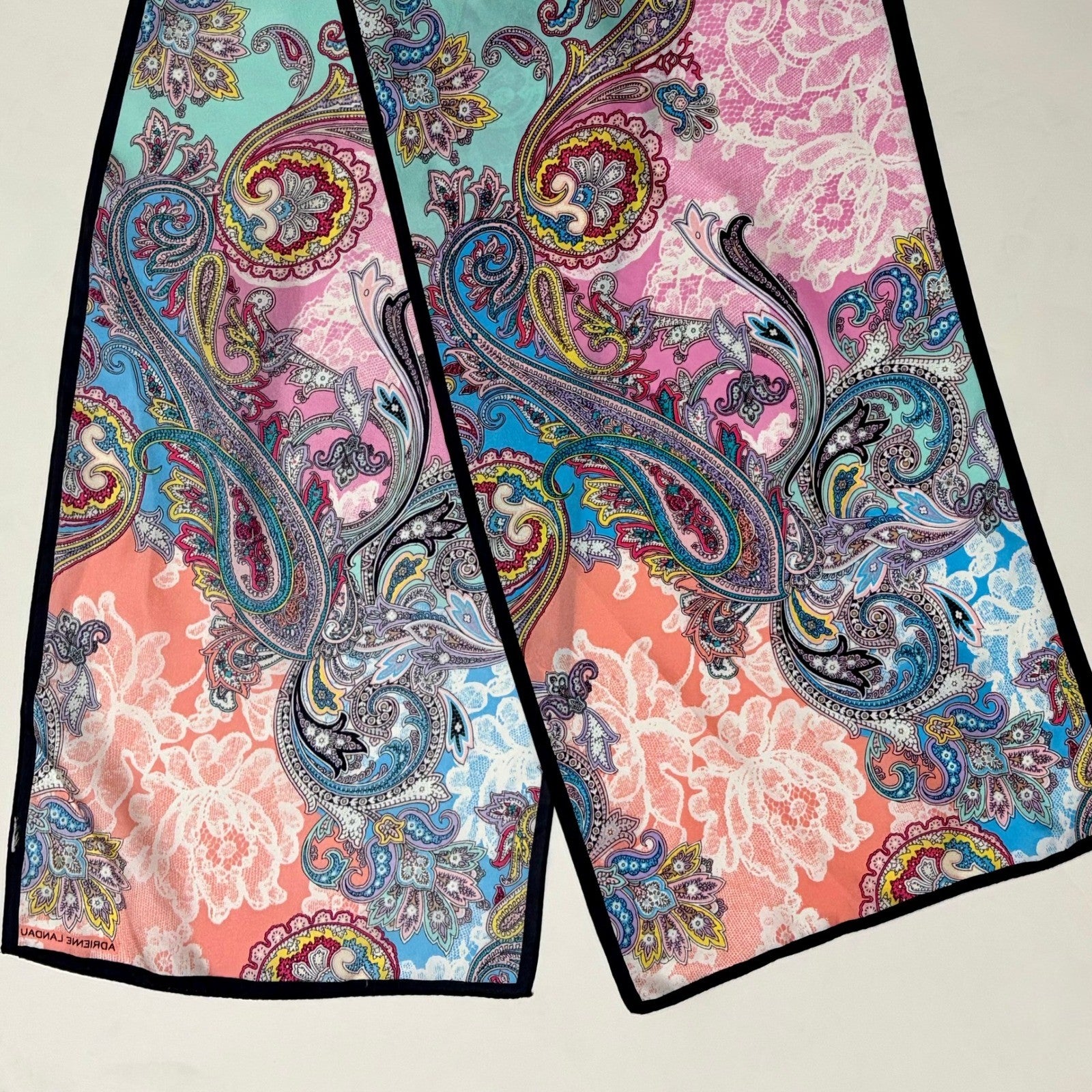 Vintage ADRIENNE LANDAU Silky Paisley Rectangular Scarf Colorful Accessory