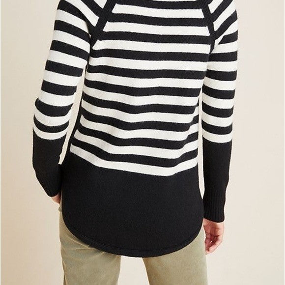ANTHROPOLOGIE Rebekah Sweater Black White Stripe Tunic Pullover Knitwear Medium