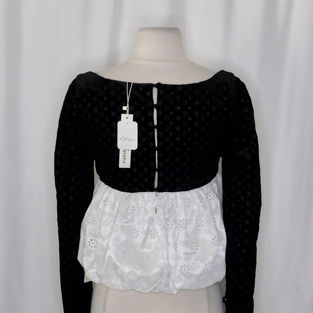 NWT!! FOR LOVE AND LEMONS Elisa Long Sleeve Top Black Velvet Taffeta Eyelet XS