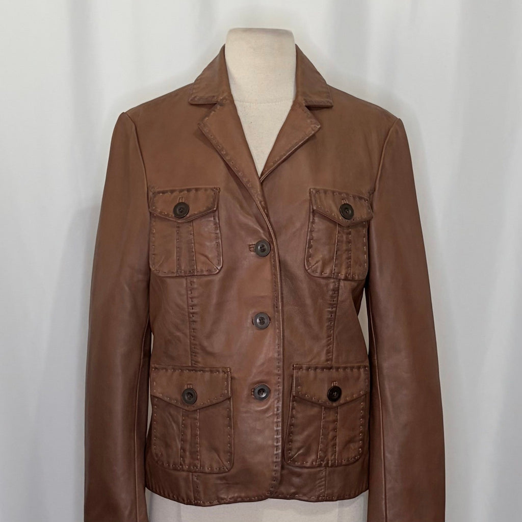 SUNDANCE McKenna Leather Blazer Jacket Honey Brown Floral Lining Boho Medium