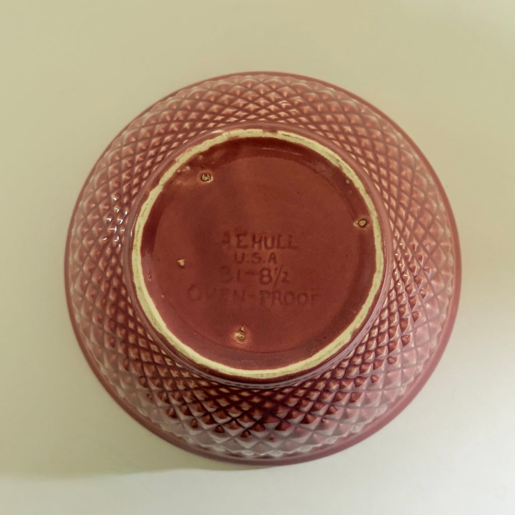 Vintage A.E. HULL Pottery Company Pink Kitchen Bowl Nesting Glossy Diamond