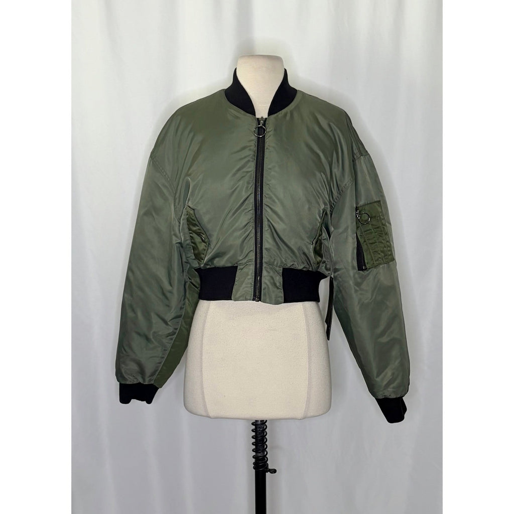 NWT!! Revolve HUDSON JEANS Rogue Olive Green Bomber Jacket Cropped Pockets Small
