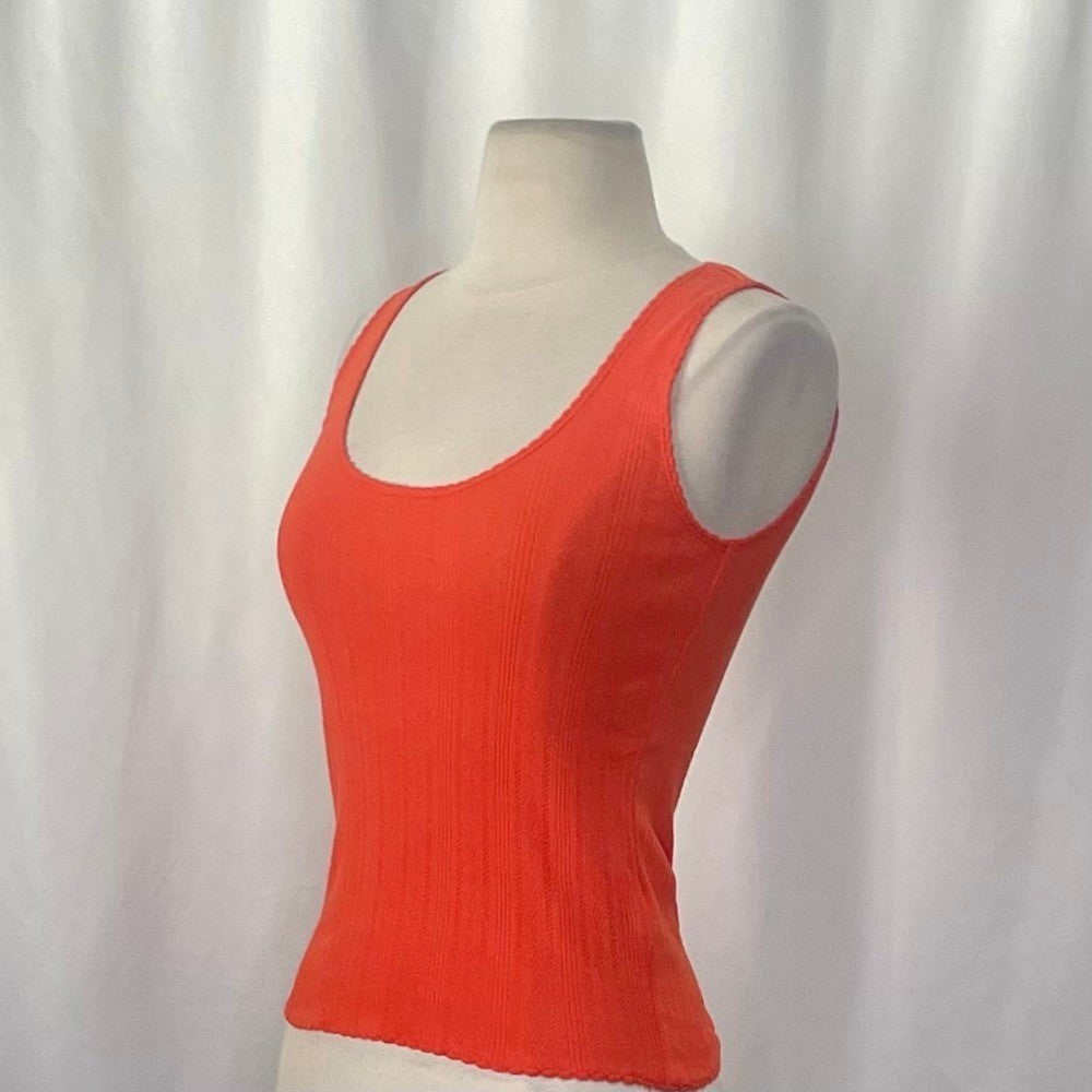 NWT!! J. CREW Pointelle Tank Top Scoop Neck Solid Orange Aperitif Red XX-Small