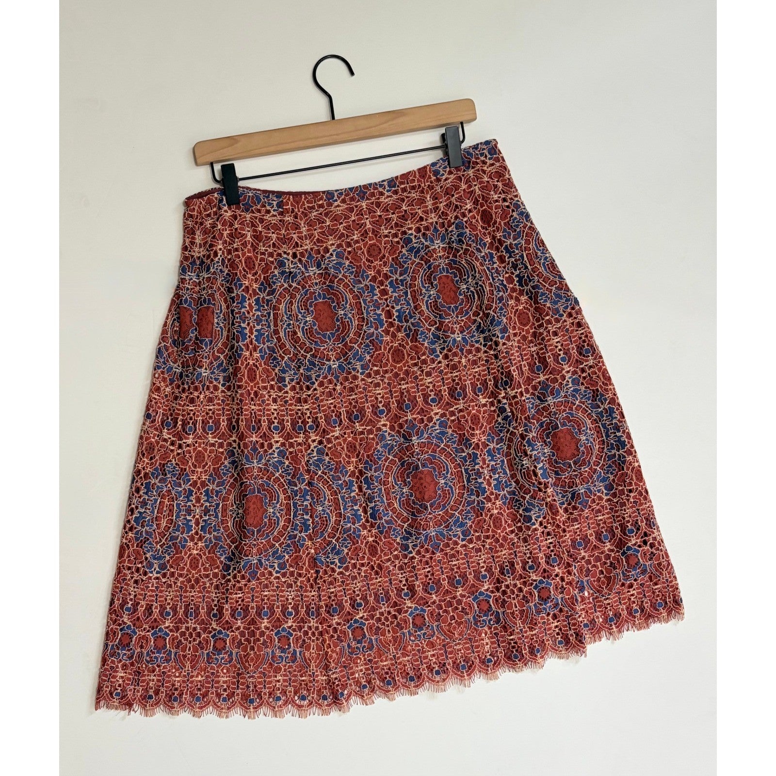 SUNDANCE Elisa Lace Skirt Bohemian Feminine Coquette Scalloped Hem Medium