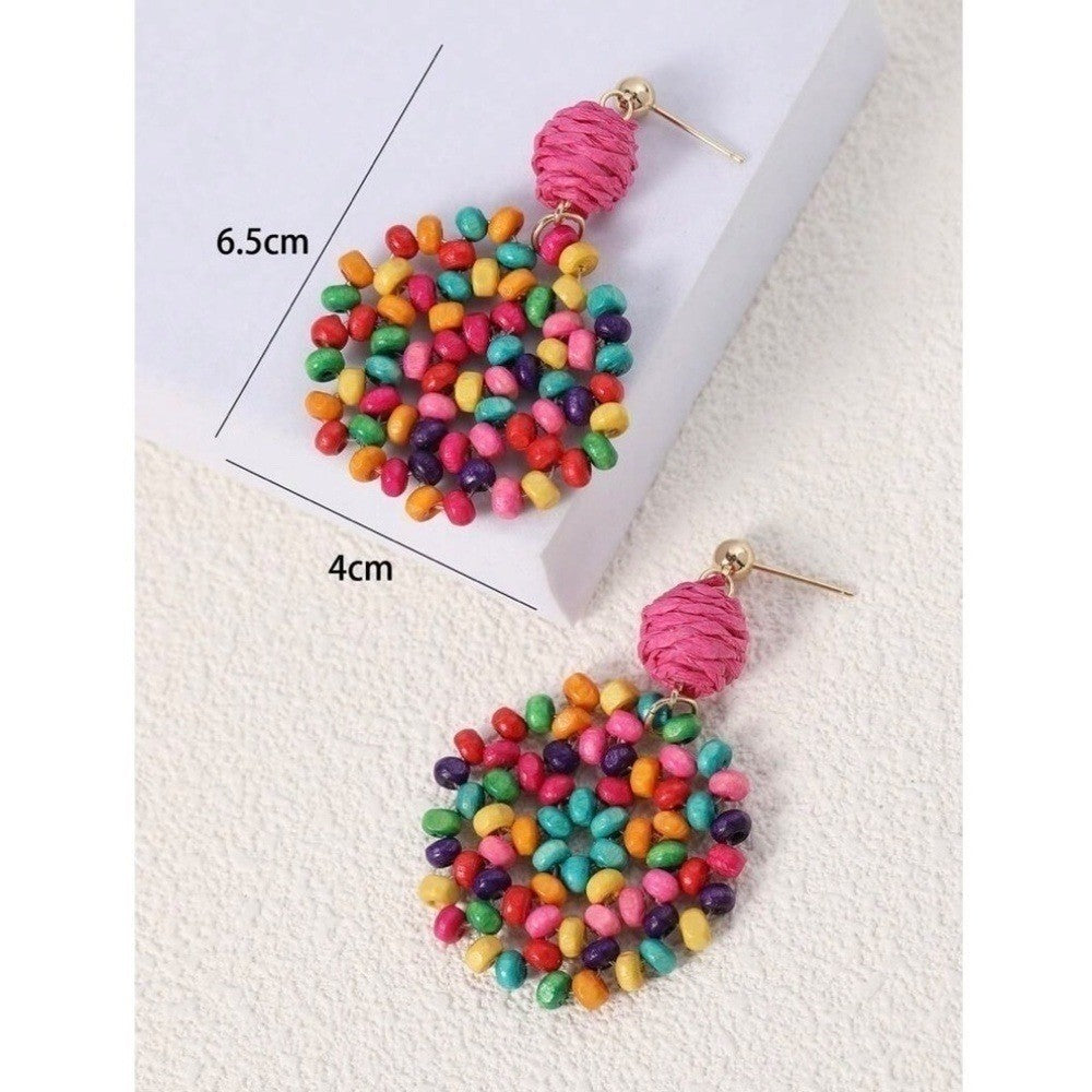 NEW Colorful Wooden Beaded Drop Dangle Earrings Balls Vacation Resortwear Travel