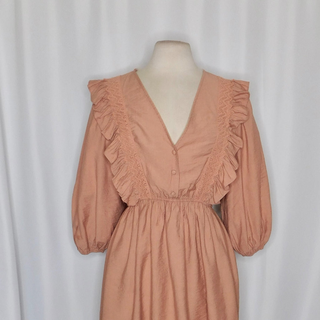 NWT!! ZARA Marsala Guipure Lace Ruffled Mini Dress Blogger Favorite Medium