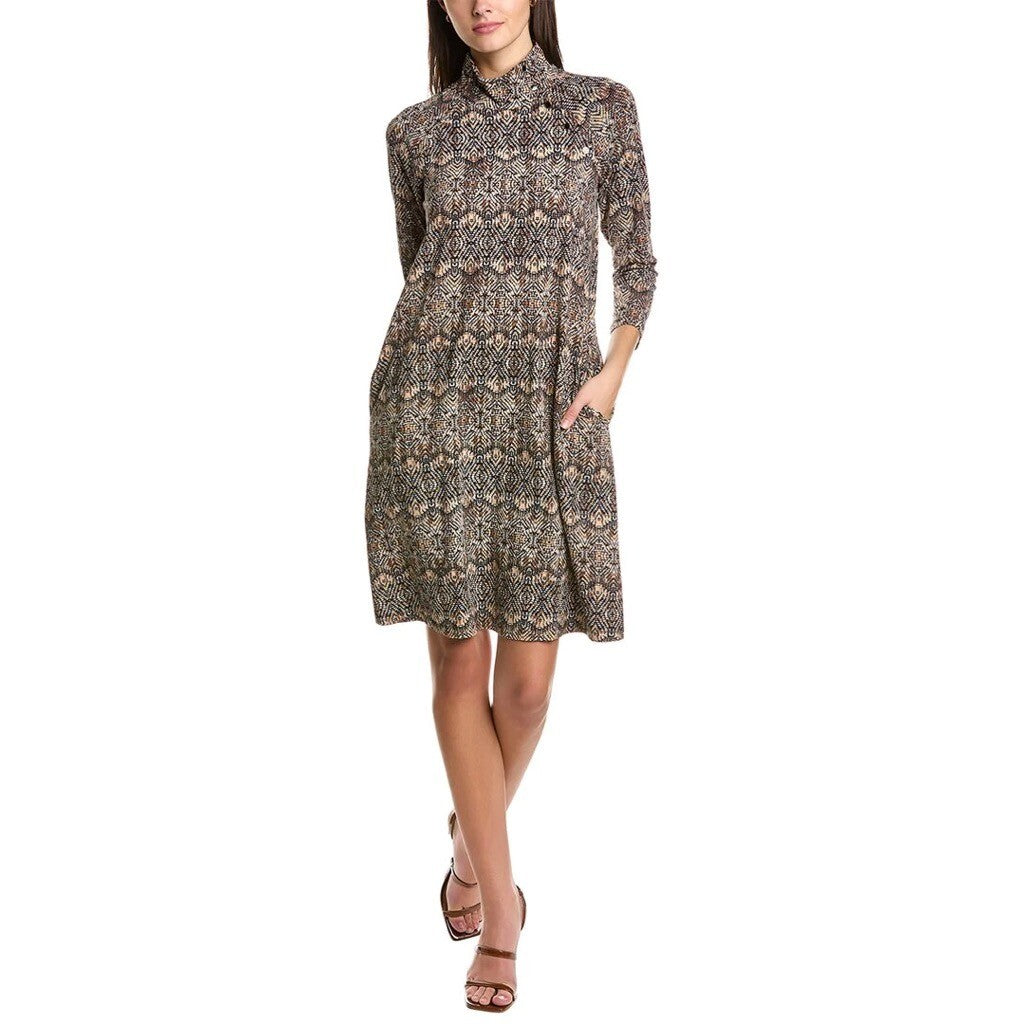 J. MCLAUGHLIN Christabel Catalina Cloth Shift Dress Brown Print Knit ~ Medium