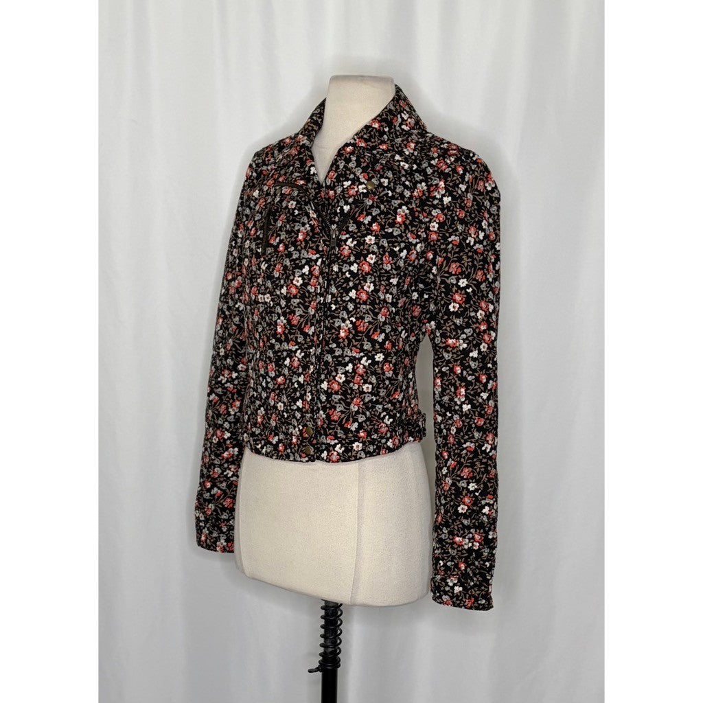 Anthropologie HEI HEI Cropped Tinsley Bomber Moto Jacket Floral Print Size 6