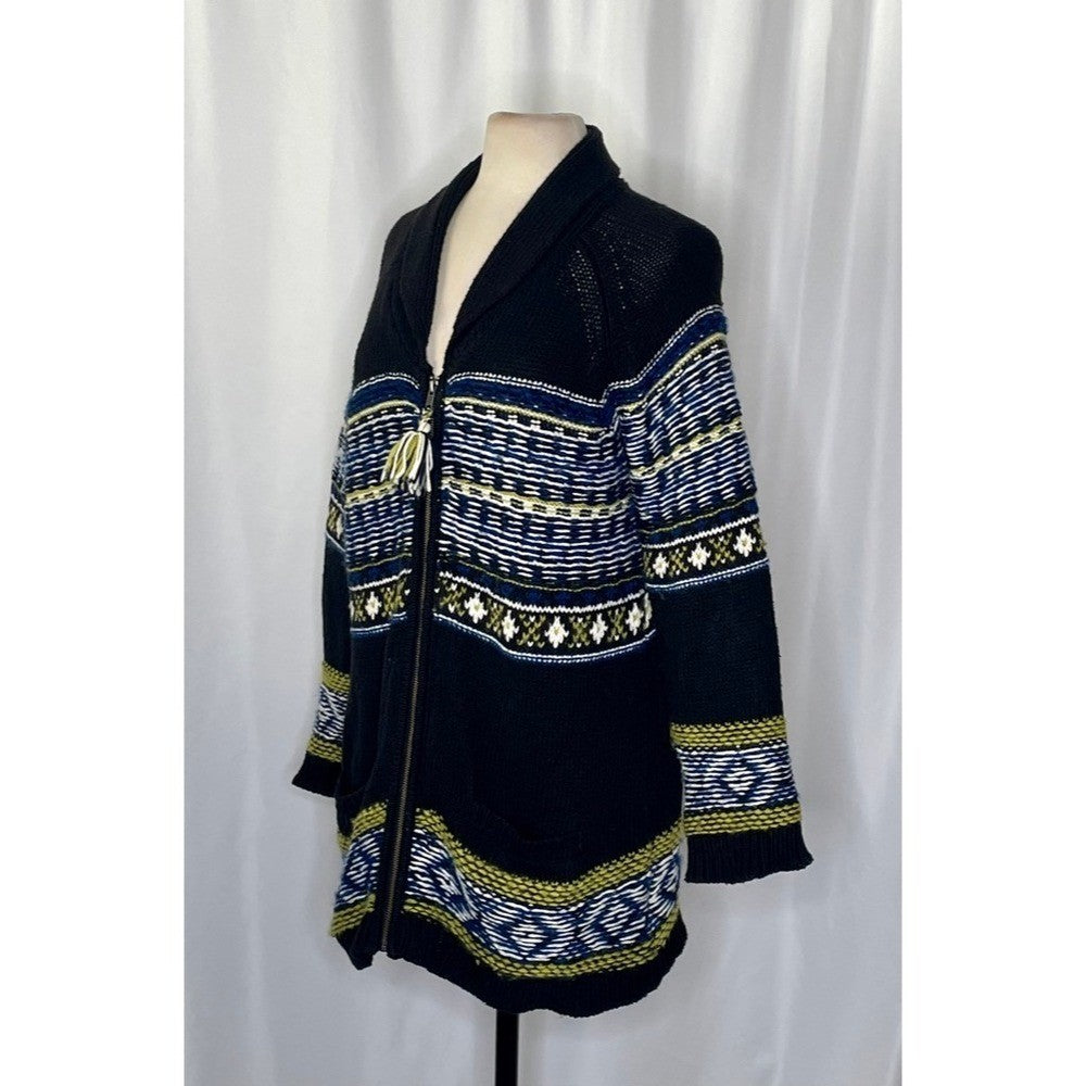 Anthropologie SPARROW Batley Fairisle Black Cardigan Sweater Fair Isle Large