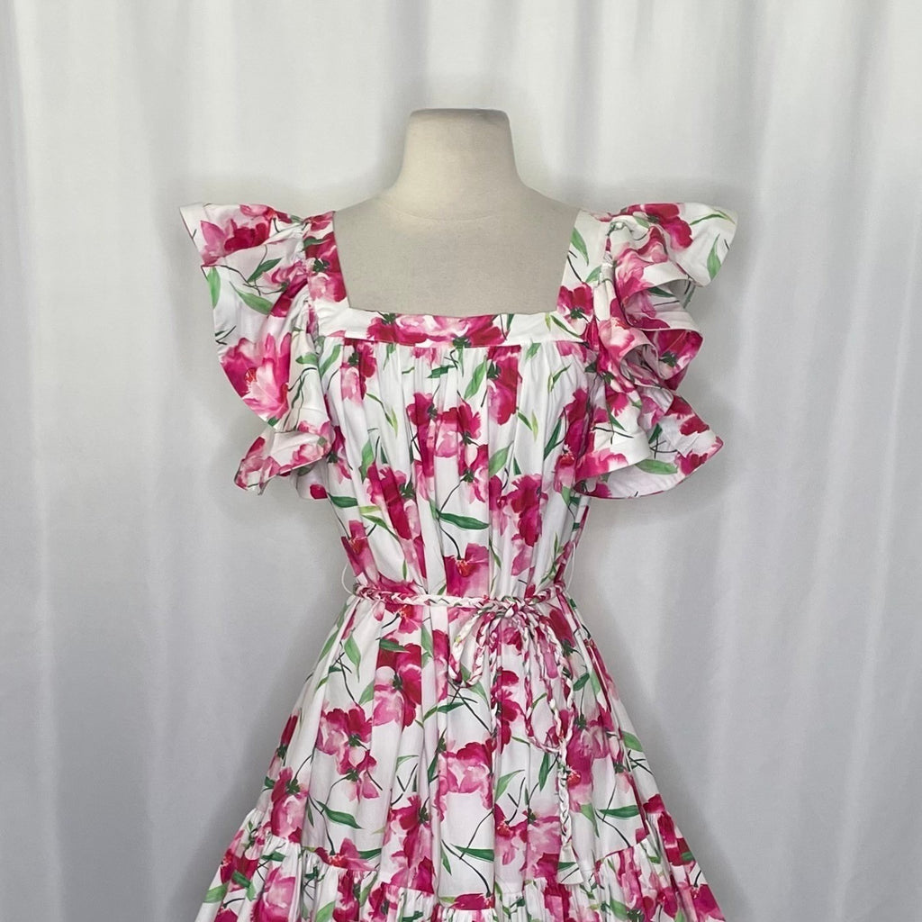 MISA Los Angeles Selma Floral Dress Ruffled A-Line Mini White Pink X-Small