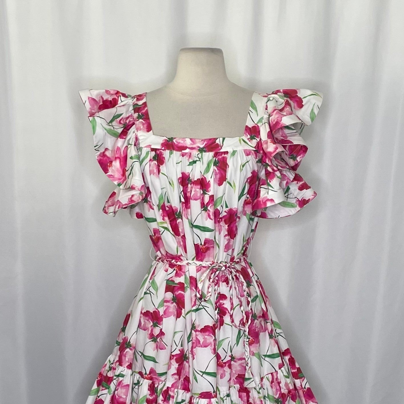 MISA Los Angeles Selma Floral Dress Ruffled A-Line Mini White Pink X-Small