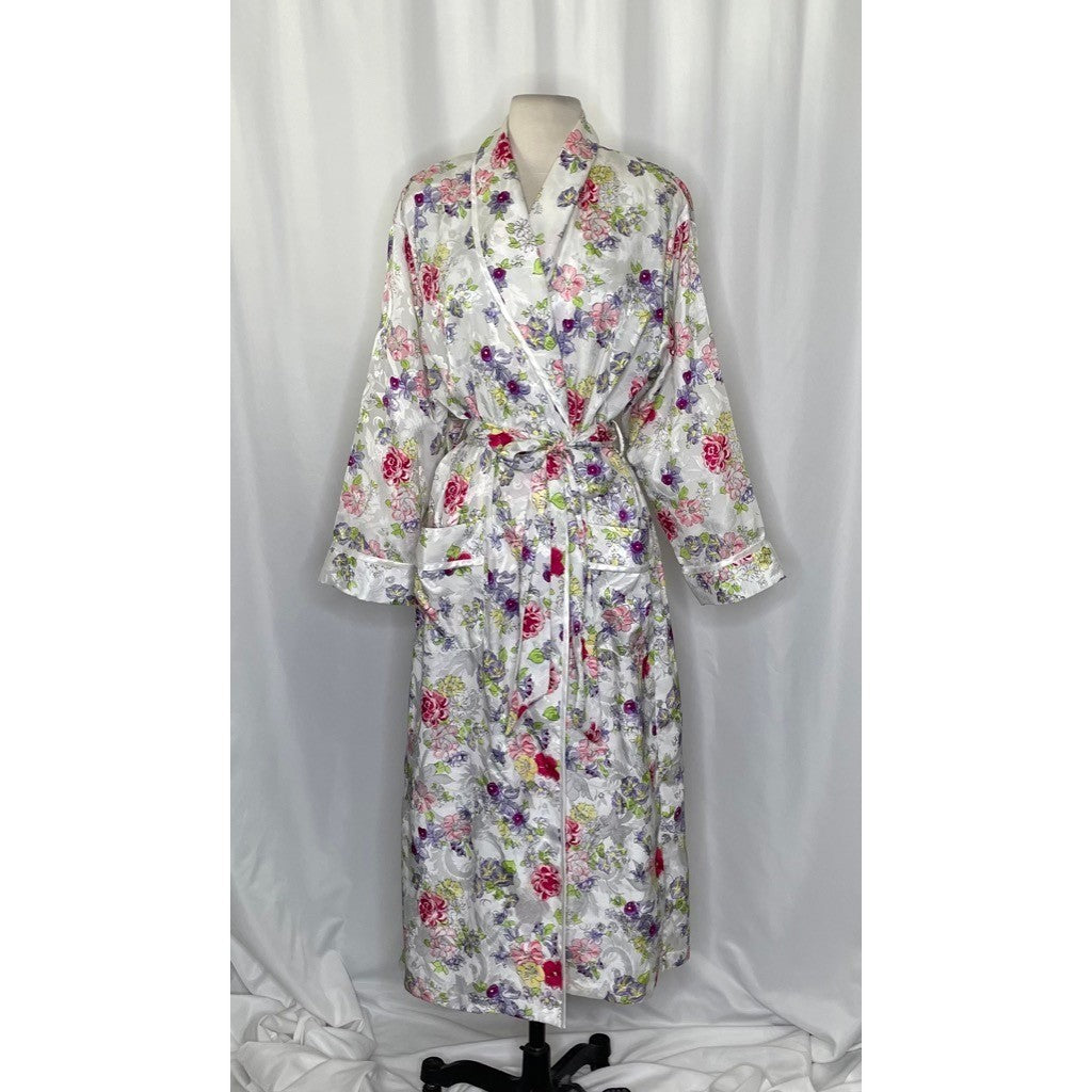 Vintage VICTORIA'S SECRET Gold Label Floral Jacquard Satin Robe Pockets Small