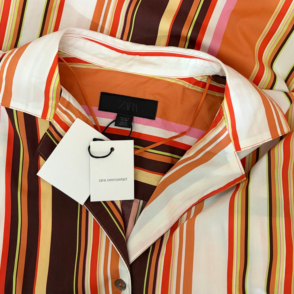 NWT!! ZARA Colorful Striped Buttondown Shirt Top Cotton Notch Collar Small