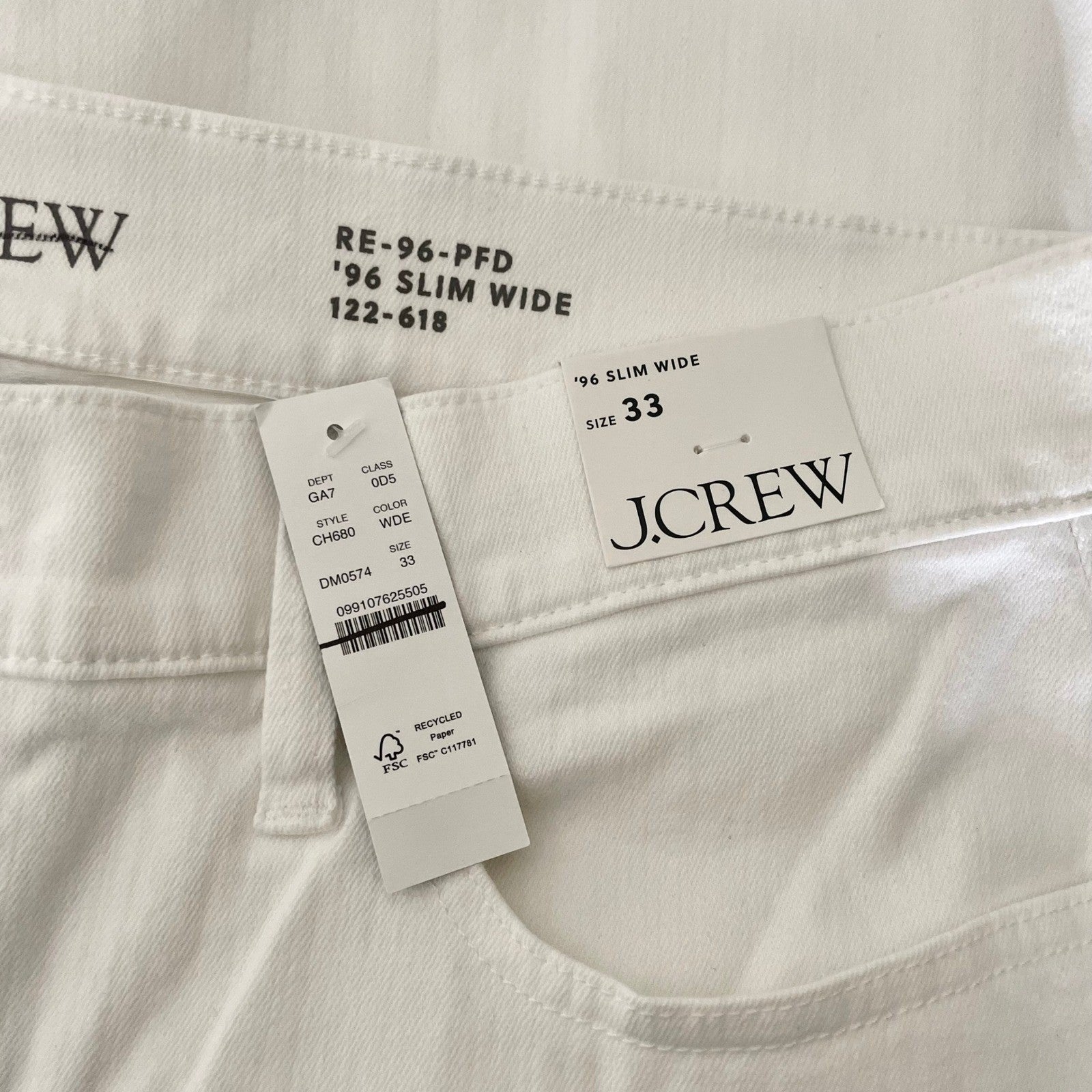 NWT!! J. CREW '96 Slim Wide Jeans Retro Raw Hems Solid White Preppy Frayed 33
